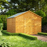 Power Apex Shed 12' x 10' No Windows - Double Doors in Natural Timber
