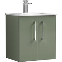 Nuie Arno Double Door Wall Hung Vanity Unit Satin 500mm With Minimalist Basin in Green MFC