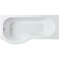 Nuie P Shaped Shower Bath with Panel and Leg Set 1700mm Left Hand in White Acrylic