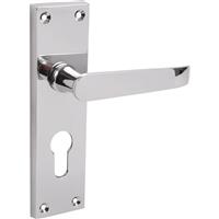 Unbranded Victorian Straight Door Handles Euro Lock Polished (Pair) in Silver