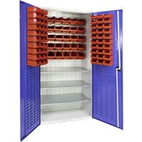 Barton Louvred Panel Cabinet with 3 Shelves & Bins 2000 x 1015 x 430mm - 60 TC2 Red & 30 TC3 Red Bins (90 Pk) Steel