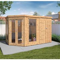 Mercia Premium Corner Summerhouse with Side Shed 11' x 7' in Natural Timber