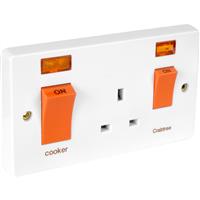 Crabtree 45A Cooker Unit 45A DP Switch & 13A Socket Neon in White Plastic