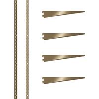 Rothley Antique Twin Slot Shelving Kit 1600mm Uprights (x2) & 320mm Brackets (x4) in Brass Steel