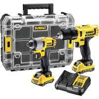 DeWalt DCK211D2T-GB 12V XR Cordless Drill Driver & Impact Driver Twin Pack 2 x 2.0Ah in Yellow