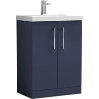 Nuie Arno Double Door Floor Standing Vanity Unit Midnight 600mm With Slim Edge Basin in Blue MFC