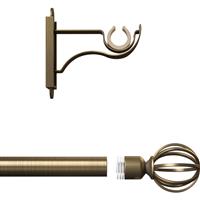 Rothley Curtain Pole Kit with Cage Orb Finials Antique 25mm x 1219mm in Brass Steel