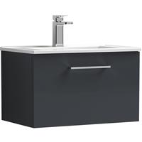 Nuie Arno Single Drawer Wall Hung Vanity Unit Soft 600mm With Minimalist Basin in Black MFC