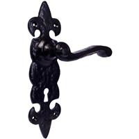 Eclipse Fleur-De-Lys Cast Iron Door Handles Lock Antique (Pair) in Black