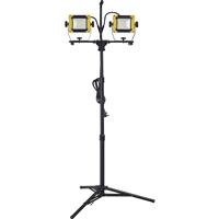 Wessex Electrical Wessex LED Twin Tripod Work Light with Socket IP54 240V 2 x 50W 2 x 4000lm in Black Aluminium