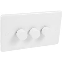 Wessex Electrical Wessex LED Push Dimmer Switch 3 Gang 2 Way 250W in White Plastic