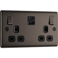 BG Nexus Metal Power Socket With USB A+C 22W 2 Gang (13A) in Black Nickel Plastic