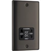 BG Nexus Metal Dual Voltage Shaver Socket 2 Gang Vertical (115/240V) in Black Nickel