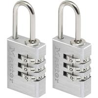 Master Lock Combination Padlock Aluminium 20 x 55 x 9mm (2 Pack) in Chrome Steel
