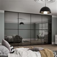 Spacepro Minimalist 4 Door Sliding Wardrobe Kit Black Framed Mirror Doors 3008 x 2260mm in Grey Aluminium/Glass
