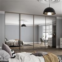 Spacepro Classic 4 Door Sliding Wardrobe Kit Stone Framed Mirror 2370 x 2260mm in Grey Steel/Glass