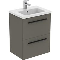 Ideal Standard i. life S Compact Wall Hung Vanity Unit with Basin Matt 500mm with Matt Black Handles in Quartz Grey