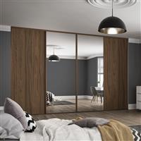 Spacepro Classic 4 Door Sliding Wardrobe Kit and Mirror 2370 x 2260mm in Walnut Steel/MFC/Glass