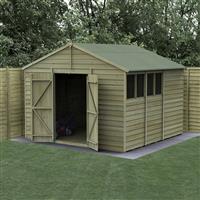 Forest Garden Overlap Pressure Treated Shed - Double Door Apex 10' x 10' in Natural Timber