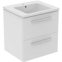 Ideal Standard i. life B Double Drawer Wall Hung Unit with Basin Matt 600mm with Brushed Chrome Handles in White