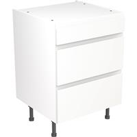 Kitchen Kit Flatpack J-Pull Kitchen Cabinet Base 3 Drawer Unit Ultra Matt 600mm in White MFC