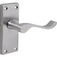 Unbranded Victorian Scroll Door Handles Short Latch Satin (Pair) in Silver Zinc