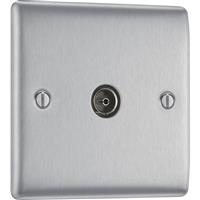 BG Nexus Metal Brushed Steel Single Socket For TV or FM Co-Axial Aerial Connection 1 Gang in Silver Plastic