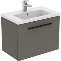 Ideal Standard i. life S Compact Wall Hung Vanity Unit with Basin Matt 600mm with Matt Black Handle in Quartz Grey