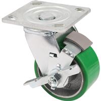 MOVE IT Mould-On Poly Steel Hub Swivel + Brake 150mm in Green Polyurethane
