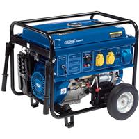 Draper 6.5KVA/6000W Petrol Generator with Wheels 110/230V and 12V DC in Blue Steel