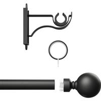 Rothley Curtain Pole Kit with Solid Orb Finials & Rings Matt 25mm x 1219mm in Black Steel