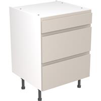 Kitchen Kit Flatpack J-Pull Kitchen Cabinet Base 3 Drawer Unit Super Gloss 600mm in Light Grey MFC