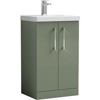 Nuie Arno Double Door Floor Standing Vanity Unit Satin 500mm With Standard Basin in Green MFC