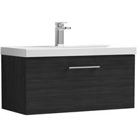 Nuie Arno Single Drawer Wall Hung Vanity Unit Charcoal 800mm With Standard Basin in Black MFC