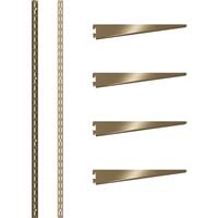 Rothley Antique Twin Slot Shelving Kit 1220mm Uprights (x2) & 320mm Brackets (x4) in Brass Steel