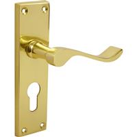 Unbranded Victorian Scroll Door Handles Euro Lock Brass (Pair) in Gold