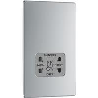 BG Screwless Flat Plate Polished Shaver Socket Dual Voltage 115/230V in Chrome Steel