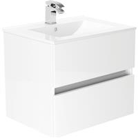 Newland Double Drawer Wall Hung Vanity Unit With Basin Gloss 600mm in White MFC