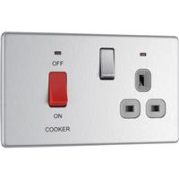 BG Screwless Flat Plate Brushed Stainless Steel 45A DP Switch Switch & Socket & Neons in Silver