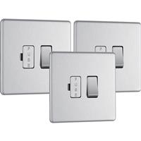 BG Screwless Flat Plate Brushed Stainless Steel 13A Spur Unit Switched Fused Trade Pack (3 Pack) in Silver