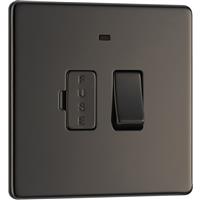 BG Screwless Flat Plate 13A Spur Unit Switched Fused & Neon in Black Nickel