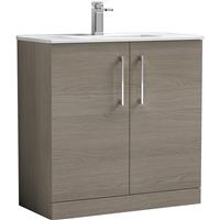 Nuie Arno Double Door Floor Standing Vanity Unit Solace 800mm With Minimalist Basin in Oak MFC