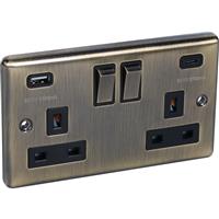 Wessex Electrical Wessex Antique Brass USB A & C Type Switched Socket 2 Gang 3.1A in Gold Steel