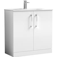 Nuie Arno Double Door Floor Standing Vanity Unit Gloss 800mm With Minimalist Basin in White MFC