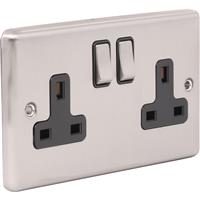 Wessex Electrical Wessex Brushed Stainless Steel 13A DP Switched Socket 2 Gang in Silver