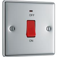 BG Polished 45A Double Pole Switch 45A 1 Gang + Neon in Chrome Steel