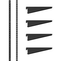 Rothley Matt Twin Slot Shelving Kit 1600mm Uprights (x2) & 120mm Brackets (x4) in Black Steel