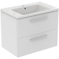 Ideal Standard i. life B Double Drawer Wall Hung Unit with Basin Matt 800mm with Brushed Chrome Handles in White