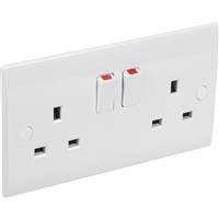 Axiom DP Low Profile Switched Socket 2 Gang Trade Pack (5 Pack) in White Plastic