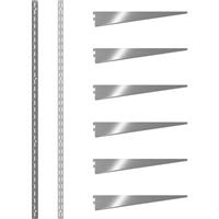 Rothley Krome Twin Slot Shelving Kit 1980mm Uprights (x2) & 470mm Brackets (x6) in Chrome Steel